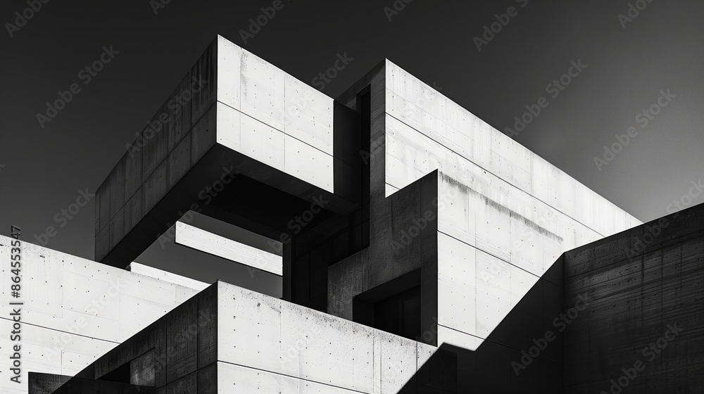 Poster modern concrete architecture. geometric design, urban backdrop. light and shadow on grey walls. text