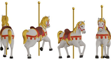 set of isolated carousel horses. collection of 3d carousel horses © Angelica