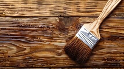 Wood furniture protected and coated with transparent varnish using a paintbrush Banner with text area