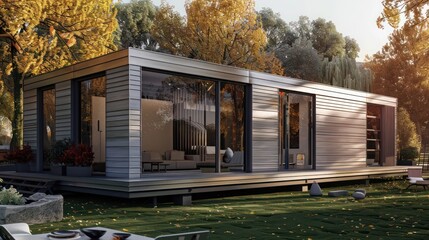 Fototapeta premium concept design for a modular home made entirely of lightweight aluminum siding for easy transport