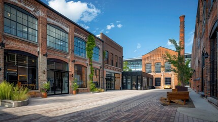 converted warehouse district, where old brick buildings now house high-tech startups, blending industrial heritage with the innovation economy