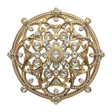 Luxury diamond broach with nice pattern isolated on white created with Generative AI