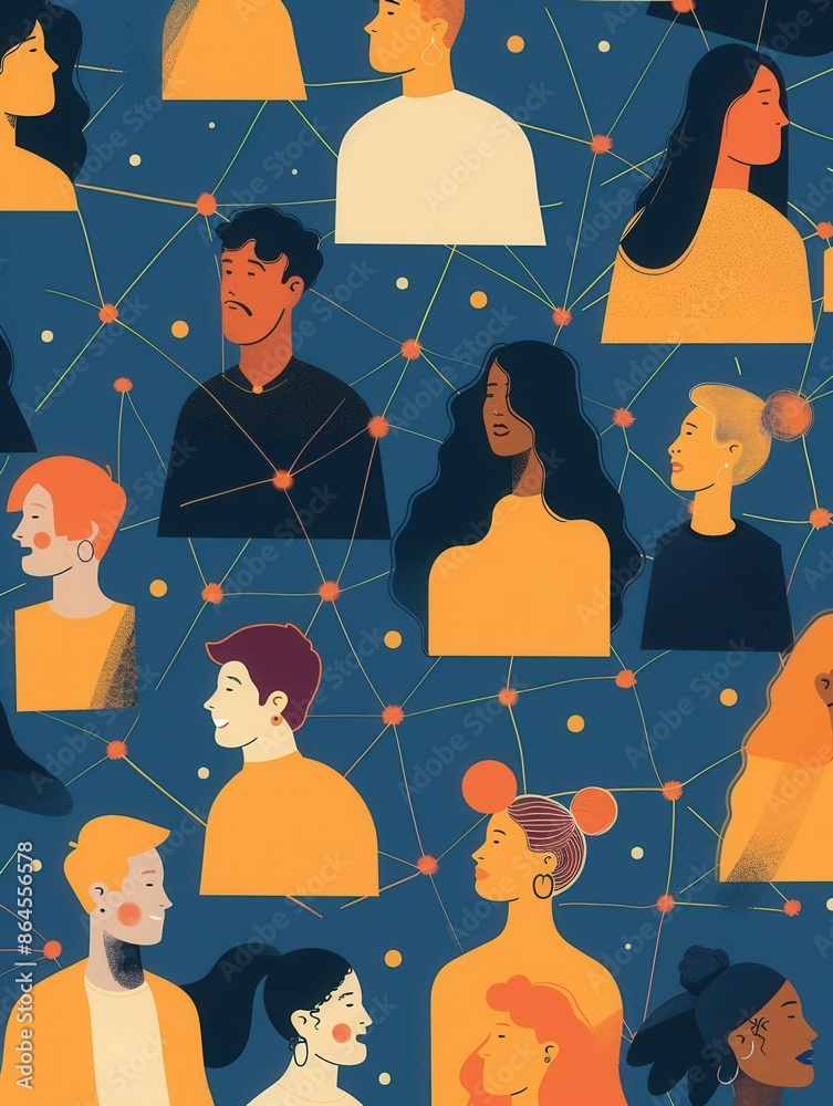 Aufkleber a colorful illustration of multiple diverse influencer profiles connected by a web of followers. per