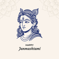 happy janmashtami hindu festival outline vector design