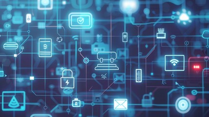 An abstract representation of a home network, showing various connected devices like routers, modems, and smart home gadgets, visualized with data flow lines. Generative AI