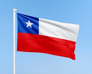Chile flag on stick on sky background. Realistic flag illustration