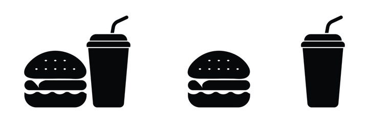 Set of eating and drinking icon. Burger and drink bottle icon collection. Vector illustration.