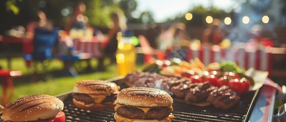 Friends hosting a backyard barbecue with a patriotic theme