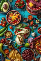 Mexican dishes on blue table
