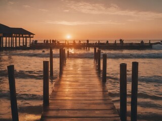 Obraz premium beautiful sunset at the beach, high ligth blue
