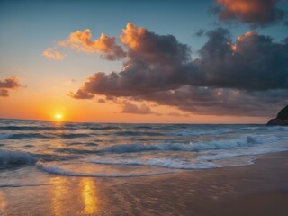 Obraz premium beautiful sunset at the beach, high ligth blue