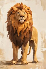 Obraz premium Majestic Lion in Wild. Digital Painting of the King of the Jungle