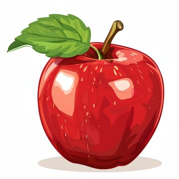 recommend clip art: a red apple with a green leaf on top of it's stem and a white background
