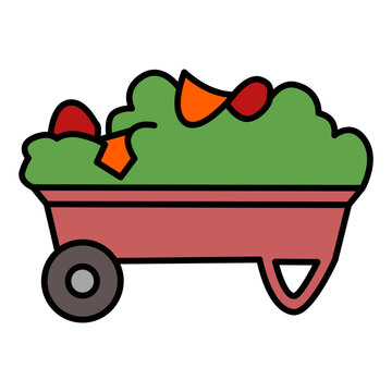 red wagon carrying green leaves clip art preview