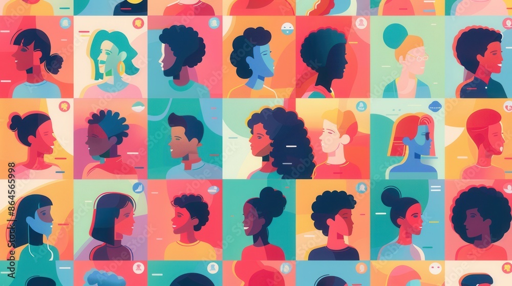 Poster a vibrant illustration of various diverse influencers and their followers, showcasing the power of c