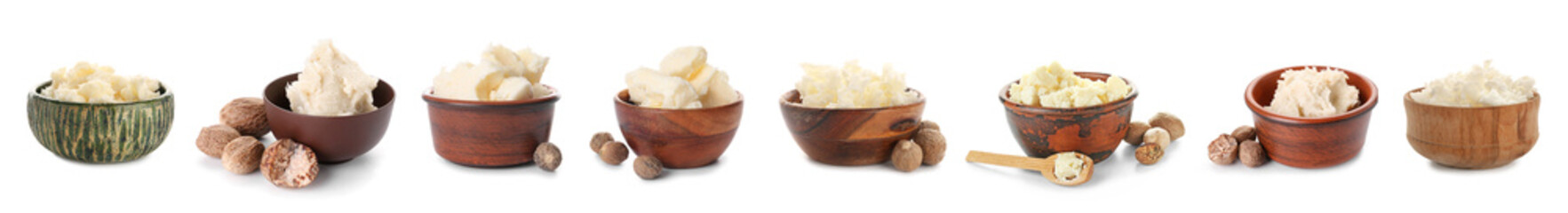 Set of shea butter isolated on white