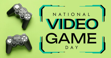 Modern joysticks on green background