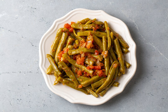 Traditional delicious Turkish food; fresh green black eyed peas food (Turkish name; Zeytinyagli yesil taze borulce or acebek)