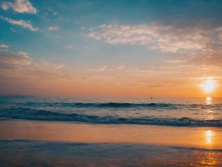 Fototapeta premium beautiful sunset at the beach, high ligth blue