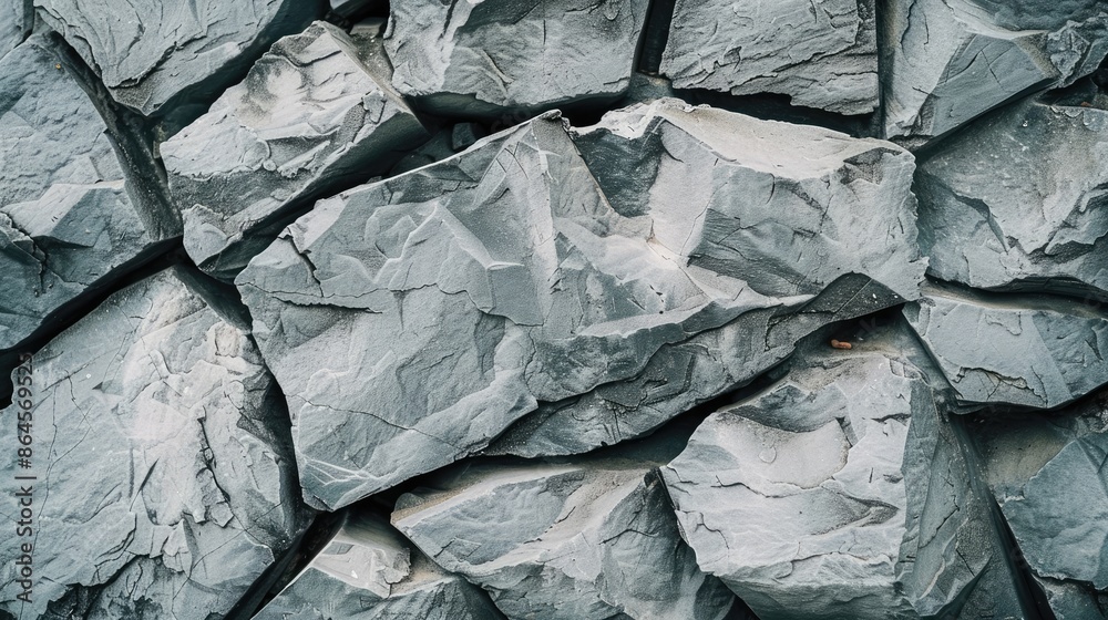 Wall mural Gray grunge banner. Abstract stone background. The texture of the stone wall. Close-up. Light gray rock backdrop.