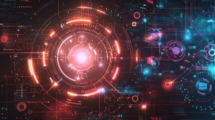 Obraz premium Futuristic Technology Abstract Background. Glowing Circles and Data