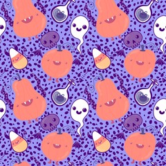 Halloween pumpkins seamless ghost monsters pattern for wrapping paper and fabric
