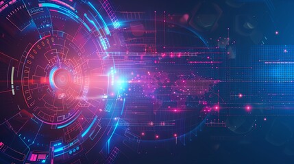 Abstract futuristic technology background with glowing neon lights, circuits, and data streams. Perfect for topics like cybersecurity, big data, and artificial intelligence.