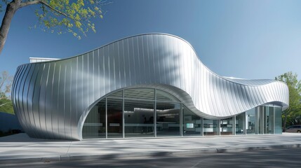 Obraz premium unique retail space with undulating aluminum siding, focusing on how the material shapes consumer perceptions and enhances architectural beauty