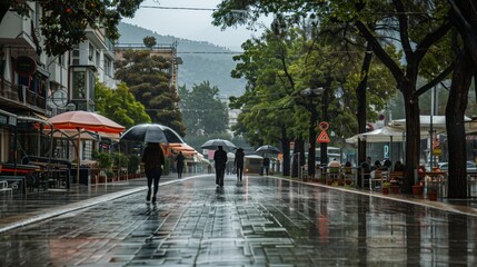 Obraz premium tirana street in rainy weather