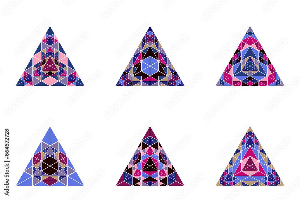 Poster abstract mosaic triangle pyramid polygon set - colorful geometric geometrical polygonal vector graph