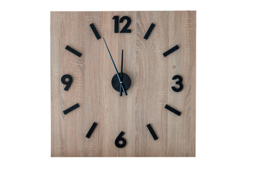 wall square clock made of wood. wall clock isolated on a white background