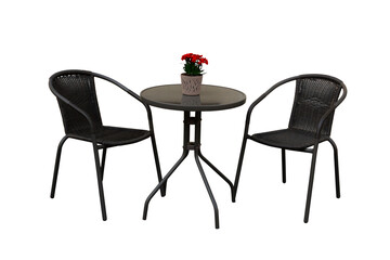 round table and chairs isolated on white background. outdoor furniture