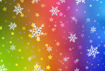 Light Multicolor vector layout with bright snowflakes, stars.