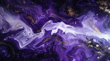 Obraz premium Purple and Gold Abstract Fluid Art Background. Marble Effect with Swirls and Waves