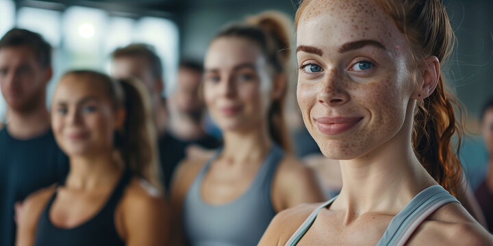 Kraftsportlerin,  nimmt gemeinsam mit anderen an Sportkurs teil