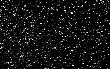 Snow, stars, twinkling lights, rain drops on black background. Abstract vector noise. Small particles of debris and dust. Distressed uneven grunge texture overlay.