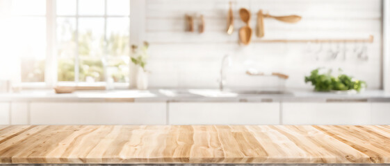 Kitchen background top counter interior wood blur home wooden empty room light white. Top kitchen product background desk modern window food display design texture tabletop restaurant board wall space