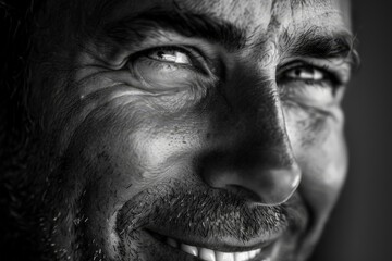 Obraz premium close up black and white portrait of a smiling man