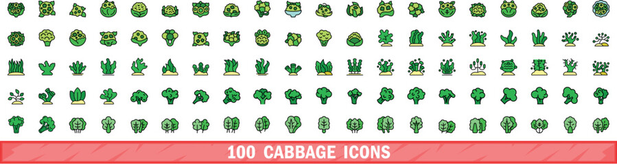 100 cabbage icons set. Color line set of cabbage vector icons thin line color flat on white © ylivdesign