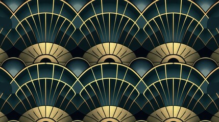 Naklejka premium Geometric art deco pattern with golden lines and arcs.
