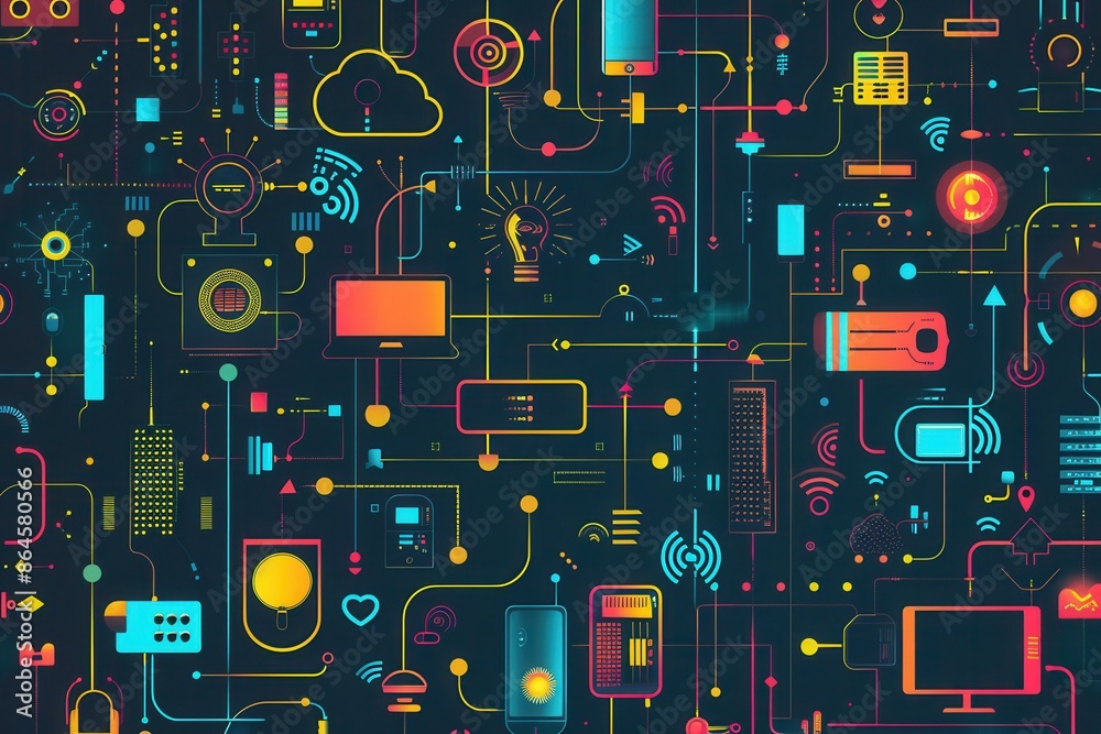 Leinwandbilder an abstract illustration depicting various network devices, including routers, modems, and smart hom