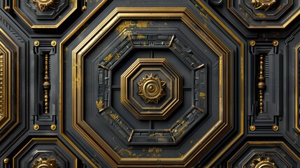 Ornate geometric pattern with gold and dark tones