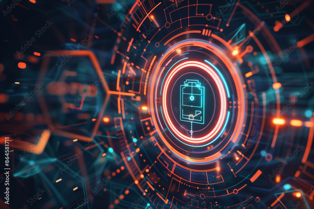 Poster abstract battery technology background image with red and blue lighting