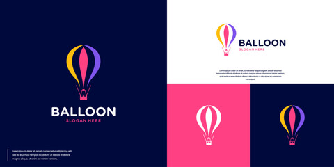 colorful hot air balloon logo, nature explorer, logo design illustration. © dhulpikir