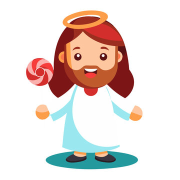 recommend clip art: Cute Jesus holding candy Vector SVG, cartoon Christian illustration Clip art