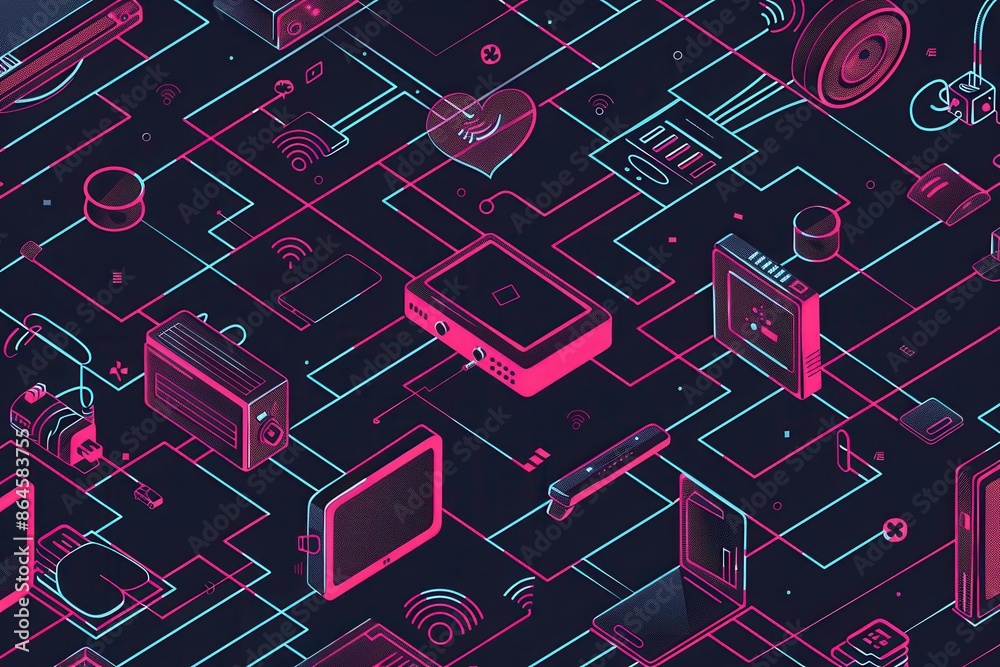Leinwandbilder an illustration depicting an interconnected network of devices, including routers, modems, and smart