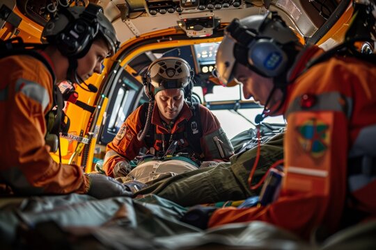 International Day of Medical Transporters ambulance crew, emergency medical technicians, air transport teams in action, providing life-saving care and transport services to patients in need - Powered by Adobe
