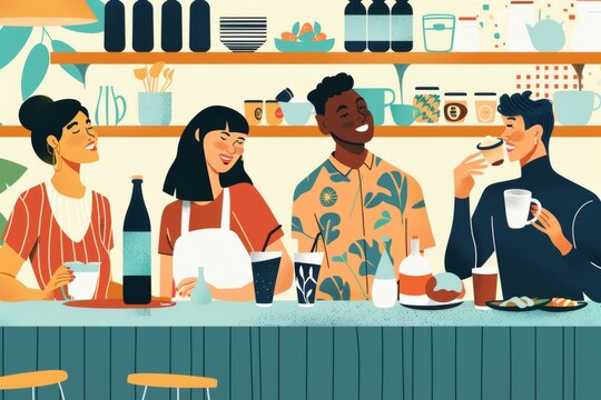 growing popularity of plant milk in modern lifestyle flat illustration of people at coffee shops ordering vegan option for their coffee