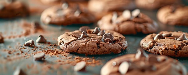 Fototapeta premium Close-Up of Chocolate Chip Cookies on Baking Sheet