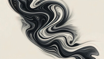 Black and white fluid abstract pattern with swirling lines on light background